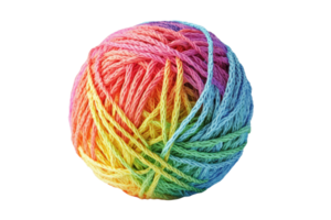 Colorful yarn ball with a gradient of vibrant hues. Perfect for knitting, crochet, and textile arts. Isolated on a transparent background. png
