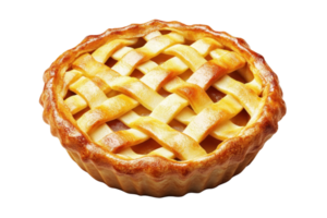Delicious homemade apple pie with a golden lattice crust. Perfect for dessert, holidays, or special occasions. High-resolution stock photo. png