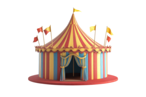 Colorful circus tent with flags on a transparent background. Bright and festive, perfect for entertainment and carnival themes. png