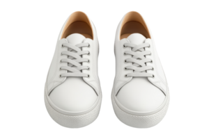 Pair of clean and stylish white sneakers with laces, featuring a simple and modern design for casual wear. png