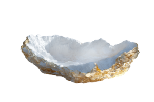 Stunning white and gold decorative geode bowl with a raw, natural texture, perfect for adding a touch of elegance to home decor. png