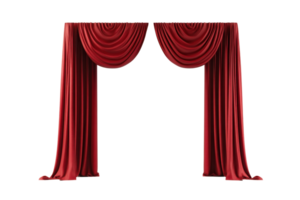 Elegant red theater curtains draped open, creating a classic and sophisticated stage entrance, perfect for performances and events. png