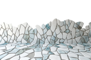 Abstract mosaic wall and floor with white and blue tiles creating a modern, artistic pattern and textured surface. png