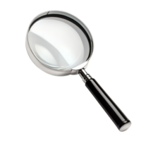 A detailed view of a magnifying glass on a transparent background highlighting its sleek design and functionality, magnifying glass,isolated on a transparent background png