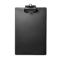 uma fechadas Preto prancheta com uma grampo às a principal, ideal para organizando papéis e notas às a escritório, fechadas Preto prancheta com grampo às a topo para papéis. dobrando pranchetaescrita borda com papéis png