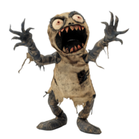 A haunting Halloween goblin figure with tattered clothing and a menacing expression against a transparent background, Nightmarish halloween gobelin figure on transparent background png