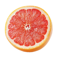 Freshly sliced grapefruit isolated on a transparent background showcasing its vibrant pink flesh and textured rind, Grapefruit isolated on transparent background png