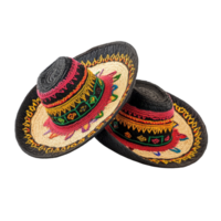 Two traditional mariachi hats isolated on a clean transparent background showcasing intricate details and vibrant colors, Mariachi hats isolated on transparent background png