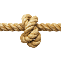 A detailed view of a knotted rope, showcasing intricate weaving against a clean transparent backdrop, rope with knot isolated on transparent background png