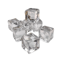 Crystal clear acrylic ice cubes arranged in a stack on a bright surface showcasing their realistic features, Crystal Clear Artificial Acrylic Ice Cubes Square Shape. 3d render on a transparent background png