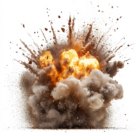Powerful explosion isolated on a transparent background showcasing fiery eruption and debris, explosions and real isolated on transparent background png