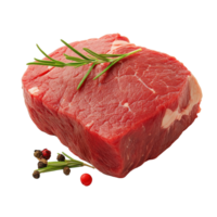 Fresh raw beef steak with herbs and spices on a transparent background ready for cooking and meal preparation, raw meat isolated on transparent background png