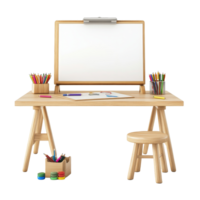 Stylish wooden study desk and easel board set for children isolated on a transparent background, Study Desk and Board Set Isolated on transparent background png
