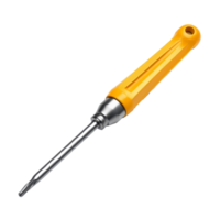 A yellow-handled screwdriver displayed on a clean transparent background for tool identification and usability, The screwdriver isolated on transparent backgroundfile png