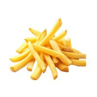 Crispy golden french fries piled high on a clean transparent surface ready for serving or snacking at any time of day, Stacked french fries isolated png