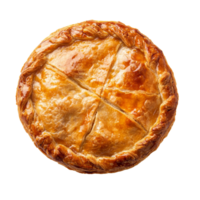 A deliciously baked chicken pie with a golden crust on a clean transparent background showcasing its flaky texture and inviting aroma, Chicken pie on transparent background png