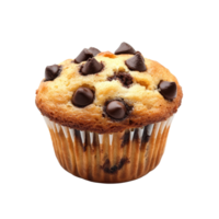 Chocolate chip muffin isolated on a clean transparent background highlighting its delicious texture and appearance, muffin isolated on transparent background png