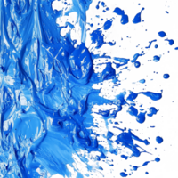 Blue paint splatter on a transparent canvas showcasing vibrant transparent hues in artistic expression, blue wet paint color splatter png