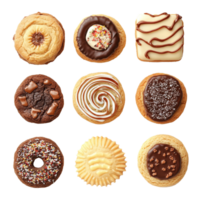 Assorted cookies with various toppings on a transparent background ready for serving or gifting, assorted cookies with various toping isolated on transparent background png