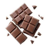 Delicious chocolate bars arranged neatly on a transparent background with scattered pieces, Chocolate bars insolated on transparent background png