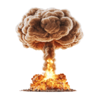 Nuclear explosion with a towering mushroom cloud rising against a clear backdrop, Nuclear explosion and mushroom cloud isolated on transparent background png
