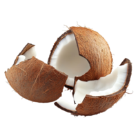 Fresh coconut pieces isolated on a transparent background ready for culinary use or decoration in various dishes, pieces coconut isolated on transparent background png