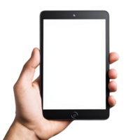 A human hand holds a blank tablet screen, emphasizing technology and user interaction in a modern setting, human hand holding tablet with blank display screen isolated on transparent background png