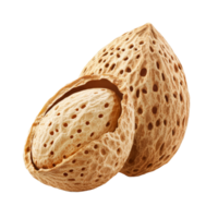 Almond nut in its shell on a clean transparent background highlighting natural textures and colors, Almond nut isolated on transparent background png