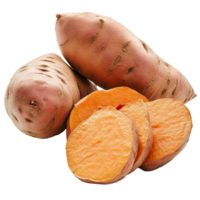 Fresh sweet potatoes on a transparent background showcasing their vibrant color and natural appeal, Fresh sweet potatoes on a transparent background png