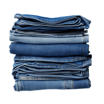 un pulcramente doblada apilar de azul pantalones arreglado en un llanura antecedentes para un limpiar y organizado mirar, apilar de doblada azul vaqueros, archivo de aislado objeto con sombra en transparente antecedentes png