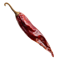 Dried chili pepper laying flat on a transparent background showcasing its rich color and unique shape for culinary uses, Dried chili pepper isolated on transparent background png