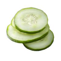 Fresh juicy cucumber slices stacked neatly on a transparent background showcasing their crisp texture and vibrant color, fresh juicy slice cucumber on transparent background png