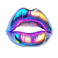 Vivid chrome rainbow lips illuminated against a bright transparent background showcasing vibrant colors, 3d lipsrainbow iluminated chrome color, isolated transparent background png