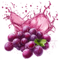 Fresh grape juice splashes dynamically against a transparent background, highlighting the vibrant color and texture of grapes, Fresh grape juice splash on transparent background png