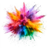 A vibrant explosion of colorful Holi paint powder in shades of rainbow splashing in a bright backdrop, Colorful rainbow holi paint splash, color powder explosion, AI generated image png