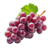 Ripe red grapes with green leaves displayed against a clean transparent background, showcasing their freshness and juiciness, Ripe red grape isolated on transparent background png