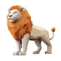 A vibrant low poly papercraft lion standing proudly in a clean, minimalist setting, Lion Low Poly Papercraft 3d rendering isolated on transparent background png
