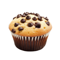 Delicious chocolate chip muffin isolated on a clean transparent background ready for dessert or snack time enjoyment, muffin isolated on transparent background png