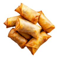 Deliciously crispy fried Chinese traditional spring rolls arranged neatly on a plate ready to be enjoyed, Fried Chinese Traditional Spring rolls food in a plate isolated on transparent background png