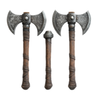 Medieval war axes displayed on a clean transparent background showcasing craftsmanship and historical weaponry, Medieval War Axes on transparent background png