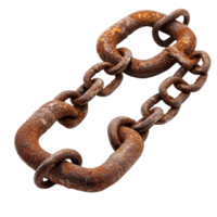 A weathered rusty chain rests on a transparent background highlighting its aged texture and unique design elements, rusty chain isolated on transparent png