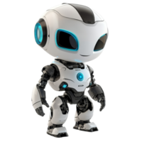 Adorable AI robot character standing on a transparent background with glowing blue accents, Adorable AI Robot Character on transparent background png
