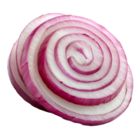 Sliced red onion with concentric rings placed on a clean transparent background ready for culinary use or decoration, Red sliced onion ontransparent background png