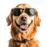 A cheerful dog wearing sunglasses poses playfully against a bright transparent background on a sunny day, Funny dog wearing sunglasses on transparent background png