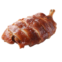 Deliciously roasted Peking duck served on a plate against a clean transparent background, Peking duck on plate isolated on transparent background png
