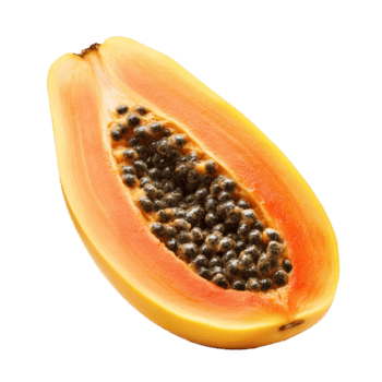 recién rebanado papaya exhibiendo vibrante naranja carne y negro semillas aislado en un limpiar transparente fondo, papaya aislado en transparente antecedentes png