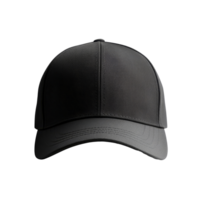 Front view mockup of a black baseball cap with a clean design for branding purposes, black baseball cap mockup front view, file of isolated object with shadow on transparent background png