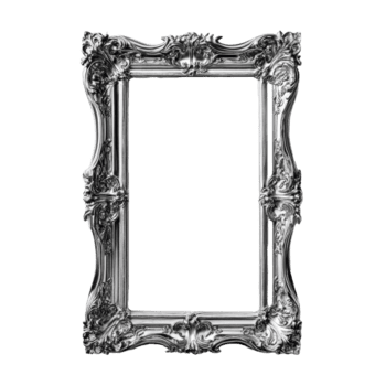 Elegant silver frame displayed on a transparent backdrop, ideal for showcasing art or photography in any setting, Silver frame on transparent background png