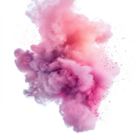 A vibrant pink smoke explosion creating a colorful and dynamic cloud effect against a clean background, Colorful pink smoke paint explosion, color fume powder splash on transparent background png