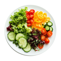 Fresh and colorful vegetable salad beautifully arranged on a transparent plate for a healthy meal option, vegetable delicious meal on transparent background png